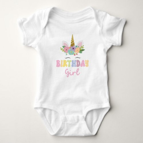 Unicorn Glitter Floral Birthday Girl Party Outfit  Baby Bodysuit