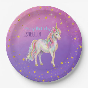 Unicorn Glitter Girls Birthday Paper Plates