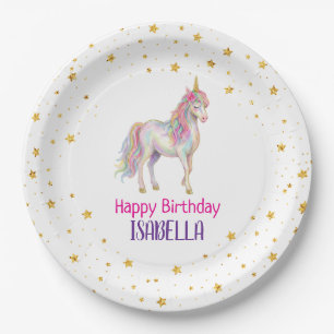 Unicorn Glitter Girls Birthday Paper Plates