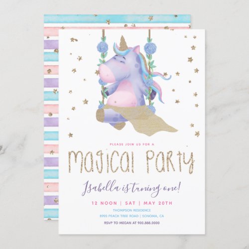 Unicorn Glitter Magical Girl Birthday Party Invitation