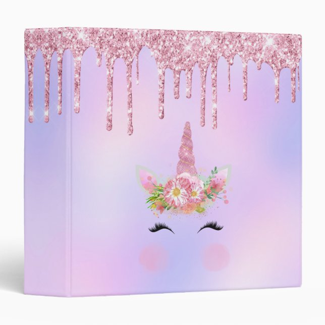Unicorn Glitter Pastel Purple 3 Ring Binder (Front/Spine)