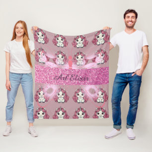 Unicorn Glitter Pattern  Fleece Blanket