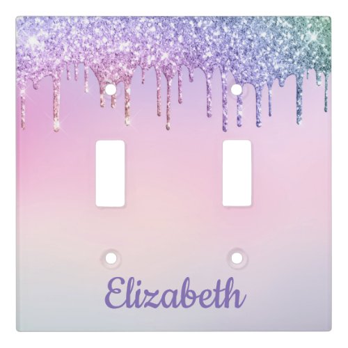 Unicorn Glitter Personalized Girls Light Switch Cover