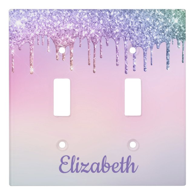 Unicorn Glitter Personalized Girl's Light Switch Cover (Front)