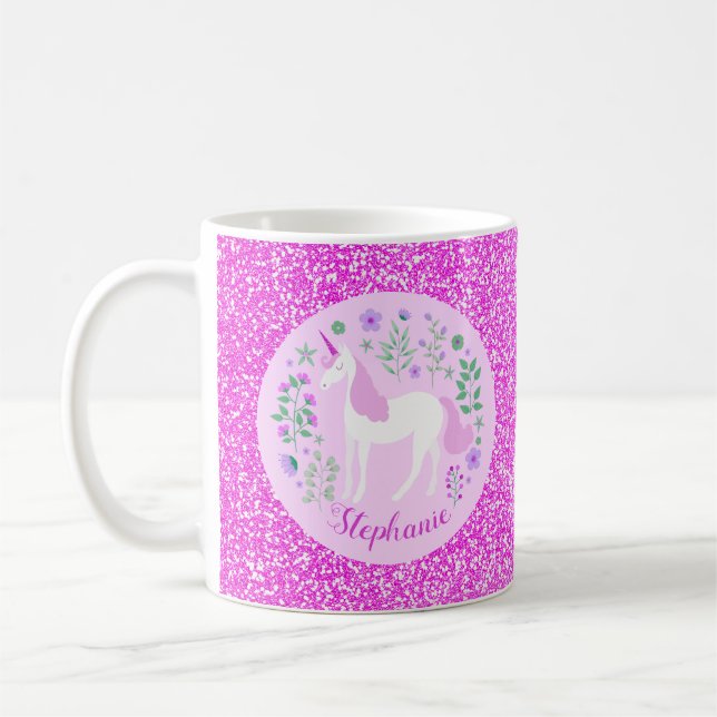 Unicorn Glitter Personalized Name Coffee Mug (Left)