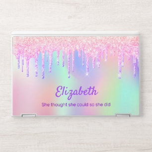 Unicorn glitter pink holographic motivational text HP laptop skin