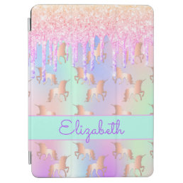Unicorn glitter pink iridescent rose gold name iPad air cover