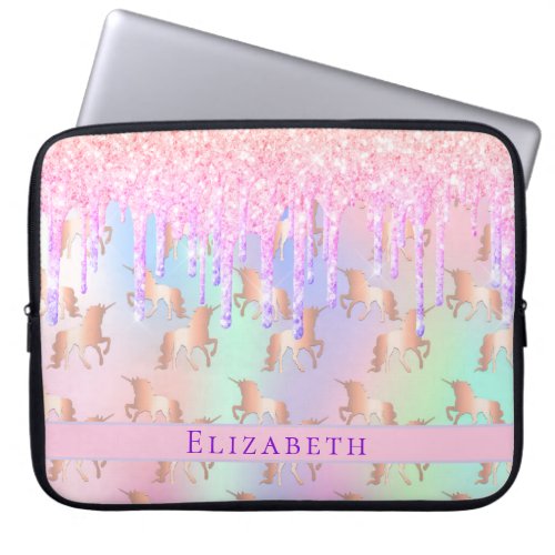 Unicorn glitter pink purple holographic girl laptop sleeve