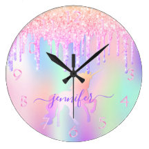 PERSONALISED WALL CLOCK VARIOUS COLOURS DESIGNS DINOSAUR FAIRY UNICORN /& MORE