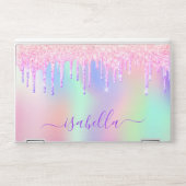Unicorn glitter pink rose gold rainbow holographic HP laptop skin (Front)