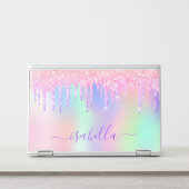 Unicorn glitter pink rose gold rainbow holographic HP laptop skin (Front)