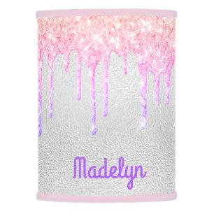 Unicorn glitter pink rose gold silver monogram lamp shade