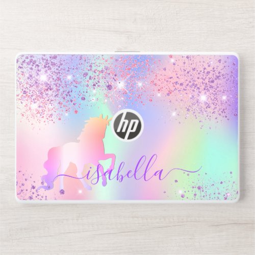 Unicorn glitter pink sparkle rose gold rainbow  HP laptop skin