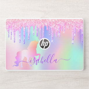 Unicorn glitter pink sparkle rose gold rainbow HP laptop skin