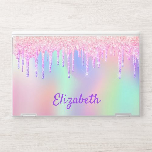 Unicorn glitter purple pink holographic monogram HP laptop skin