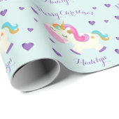 Unicorn Glitter Rainbow Aqua Christmas Wrapping Paper (Roll Corner)