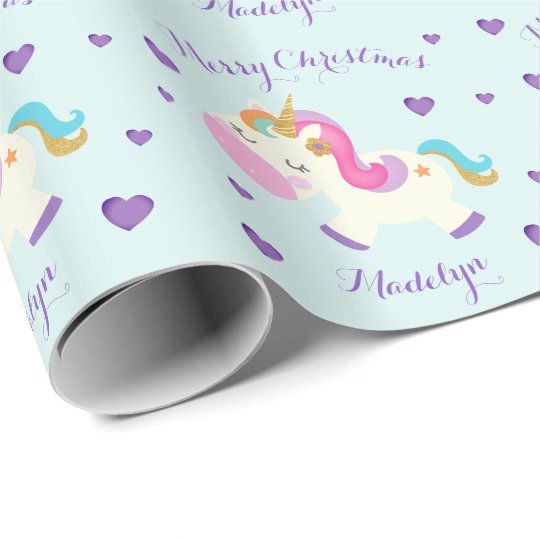 Unicorn Glitter Rainbow Aqua Christmas Wrapping Paper