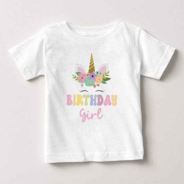 Unicorn Glitter Rainbow Birthday Girl Party Outfit Baby T-Shirt (Front)
