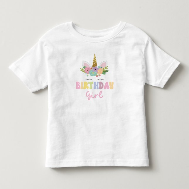 Unicorn Glitter Rainbow Birthday Girl Party Outfit Toddler T-shirt (Front)