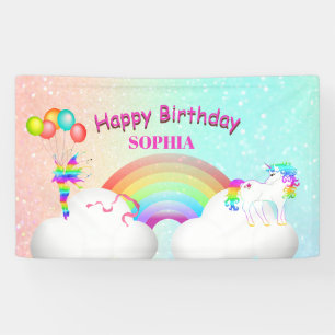 Unicorn Glitter Rainbow Kids Modern Birthday Banner