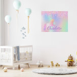 Unicorn glitter rainbow monogram name holographic  faux canvas print<br><div class="desc">A trendy holographic background with unicorn and rainbow pastel colors in pink,  purple,  rose gold,  mint green. Decorated with faux glitter drips in rose gold,  pink and purple. Personalize and add your name.  Purple colored letters.  A bit of everyday glam to brighten up your day!</div>