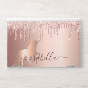 Unicorn glitter rose gold pink monogram script HP laptop skin
