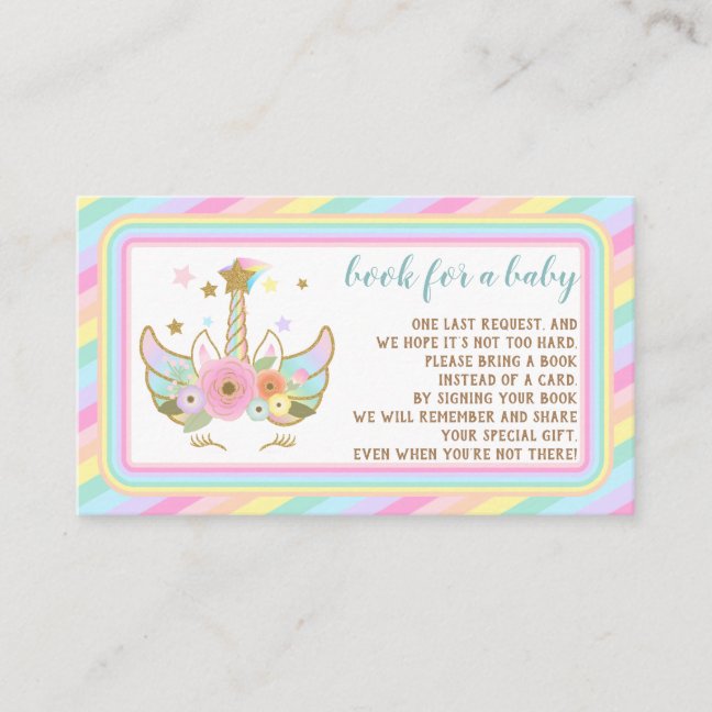 Unicorn Glitter Stars Cute Bring a Book Enclosure Card