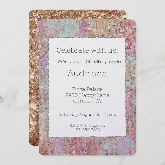 Unicorn Glitzy Rose Gold Glitter Sparkle Birthday Invitation (Front/Back)