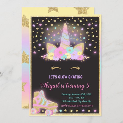 Unicorn Glow Roller Skating Invitation Unicorn Invitation