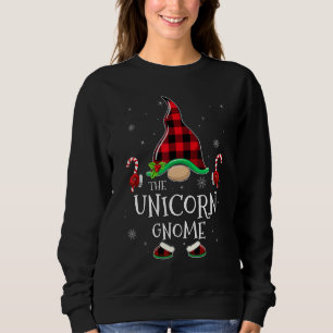 Unicorn Gnome Buffalo Plaid Matching Family Christ Sweatshirt