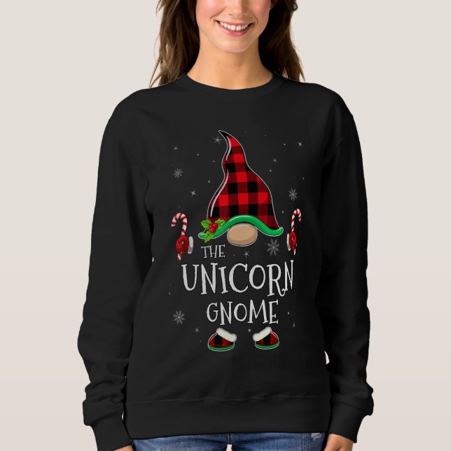 Unicorn Gnome Buffalo Plaid Matching Family Christ Sweatshirt (Front)