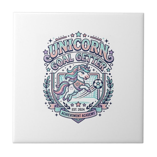 Unicorn Goal Getter Retro Style Graphic Tee Design Ceramic Tile (Front)