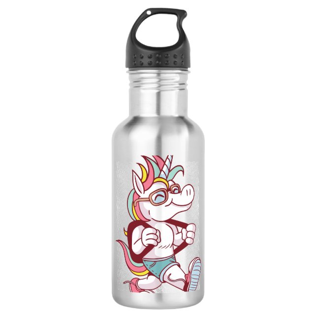 Unicorn Goes To School Stainless Steel Water Bottle (Front)