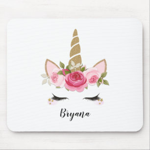 Unicorn Gold Floral Cute Trendy Mouse Pad