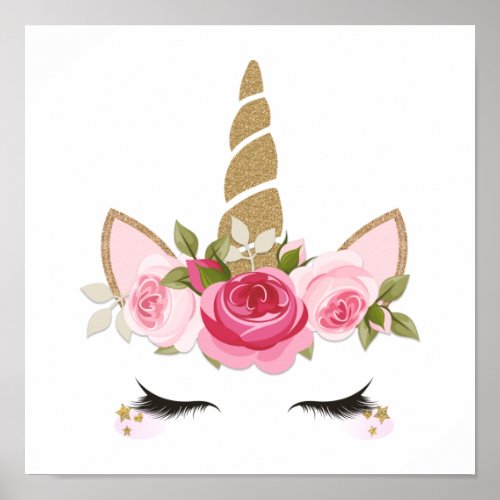 Unicorn Gold Floral Cute Trendy  Poster