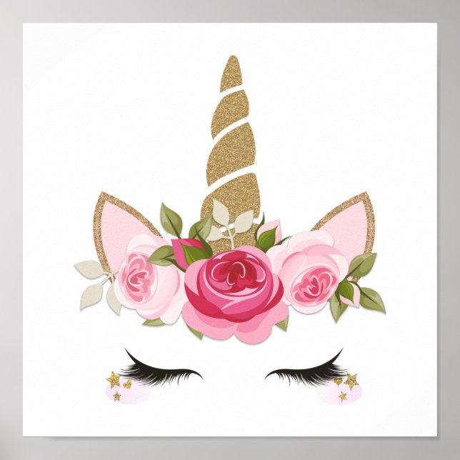 Unicorn Gold Floral Cute Trendy  Poster (Front)