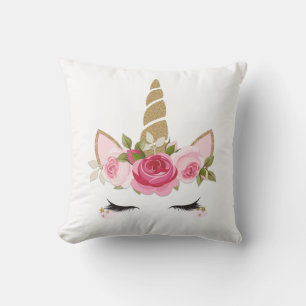 Unicorn Gold Floral Cute Trendy Throw Pillow