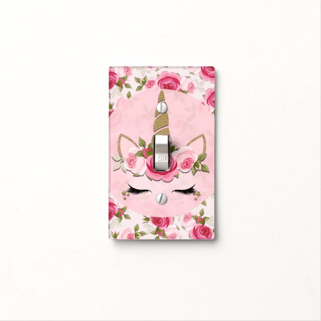 Unicorn Gold Floral Roses Cute Trendy Light Switch Cover (In Situ)