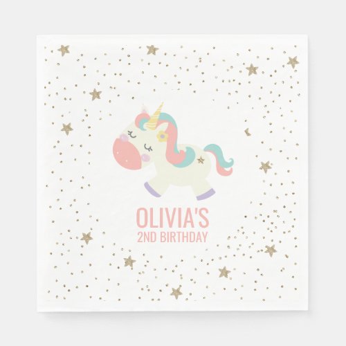 Unicorn Gold Glitter Birthday Party Napkins