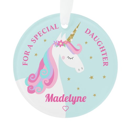 Unicorn Gold Glitter Daughter Christmas Ornament