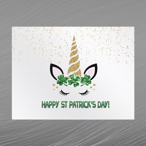 Unicorn Gold Green Shamrock St Patricks Day Holiday Postcard