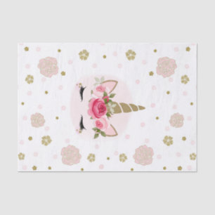 Unicorn Gold Pink Floral Blooms Cute Trendy Party Tissue Paper