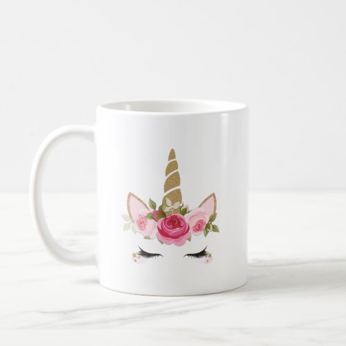 Unicorn Gold Pink Floral Cute Trendy Coffee Mug