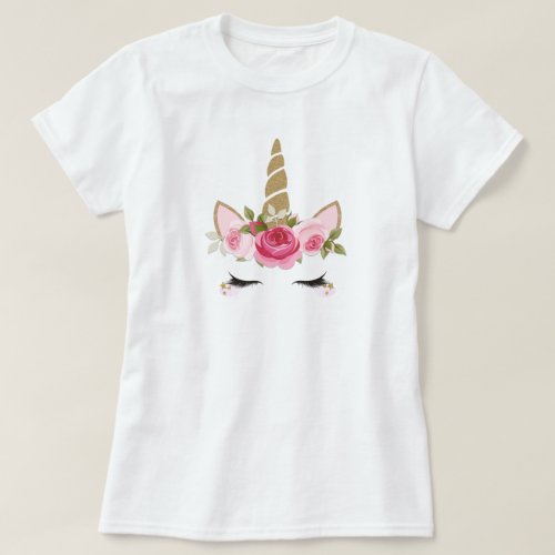 Unicorn Gold Pink Floral Cute Trendy Girly T_Shirt