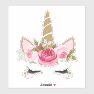 Unicorn Gold Pink Floral Cute Trendy Sticker
