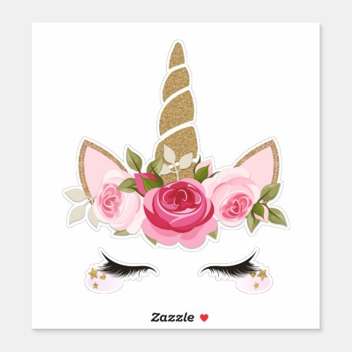 Unicorn Gold Pink Floral Cute Trendy Sticker