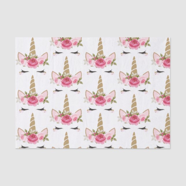 Unicorn Gold Pink Floral Cute Trendy Tissue Paper (Front)