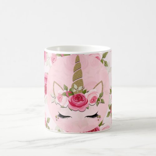 Unicorn Gold Pink Floral Roses Cute Trendy  Coffee Mug