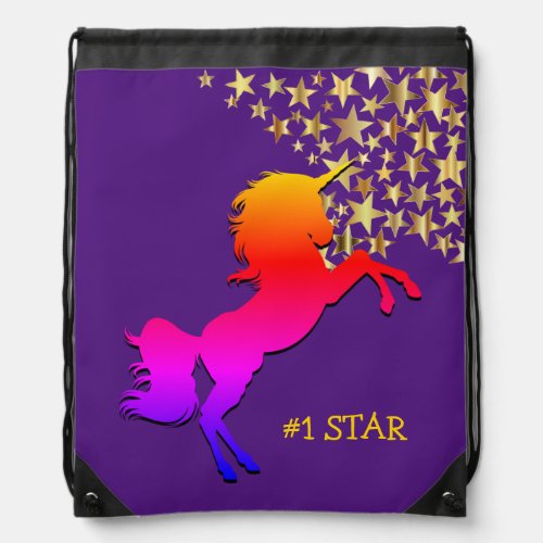 UNICORN  Gold Stars  Purple Personalized Drawstring Bag