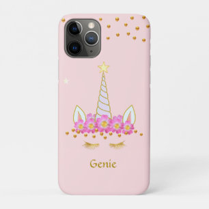 Unicorn, Golden Confetti and Flowers on Light Pink iPhone 11 Pro Case
